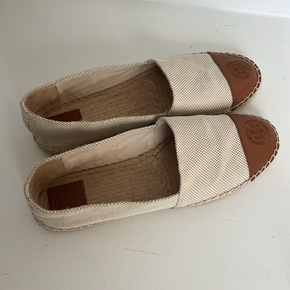 Tory Burch Color Block Canvas/Leather Espadrille Cream/Brown NWOT Size 9.5 - Picture 7 of 10